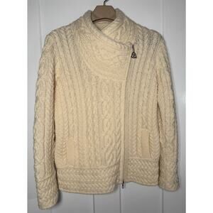 Cream Cable Knit Zip Front Sweater Cardigan